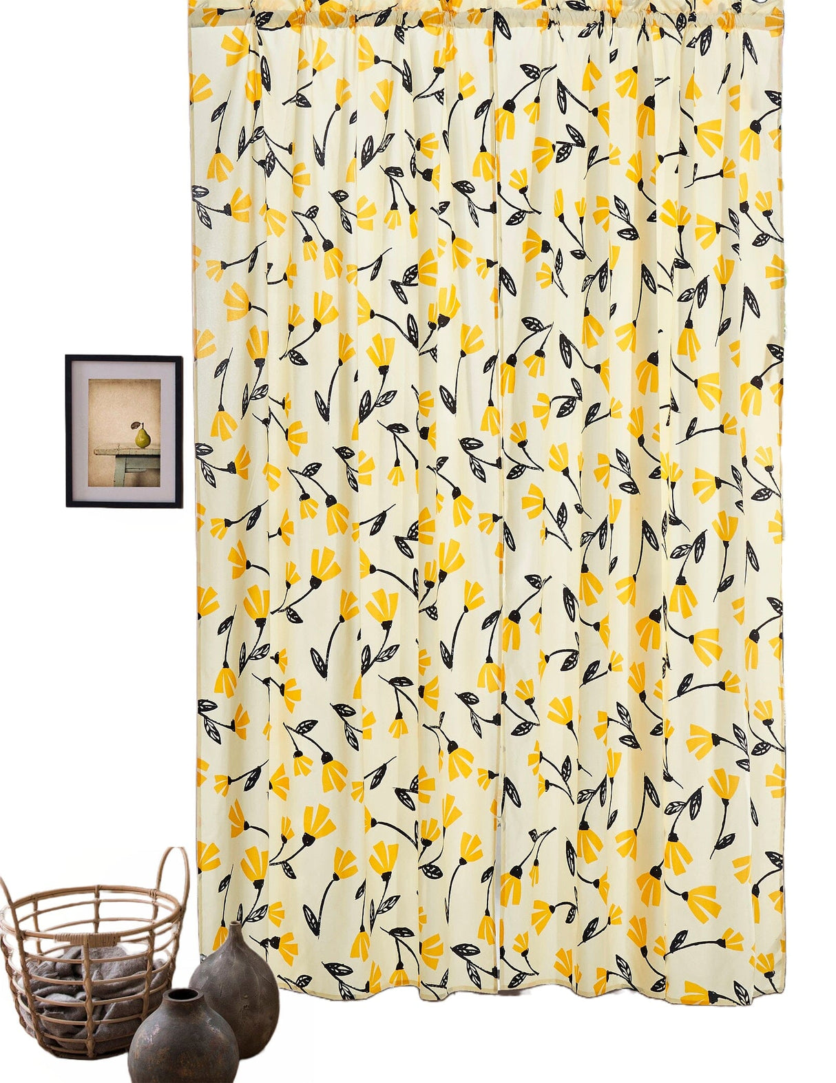 DaDa Bedding Set of 2 Botanical Floral Window Curtain Panels - Natural Semi Sheer Yellow Fleur Golden Orange Spring Time Tulips Straight Tailored Edge from DaDalogy Bedding Collection
