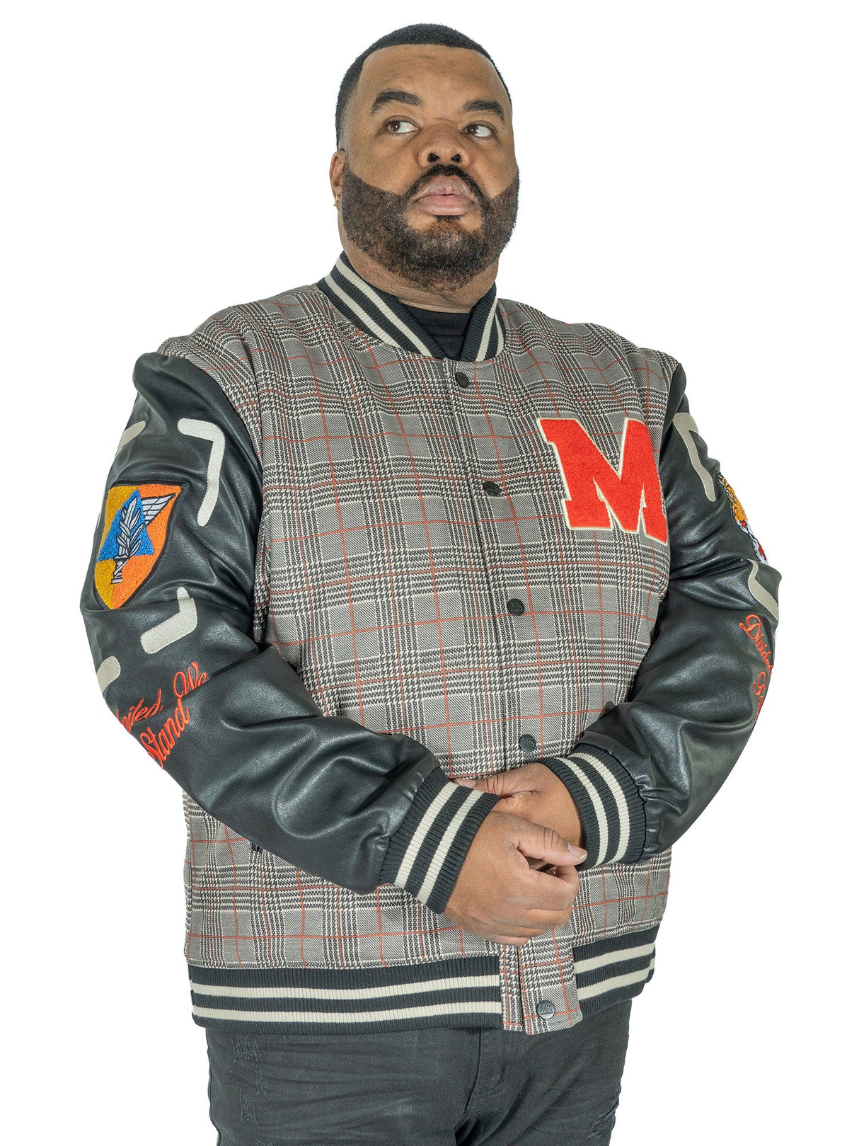M4315 Vercelli Plaid Varsity Jacket - Black From Makobi Jeans USA