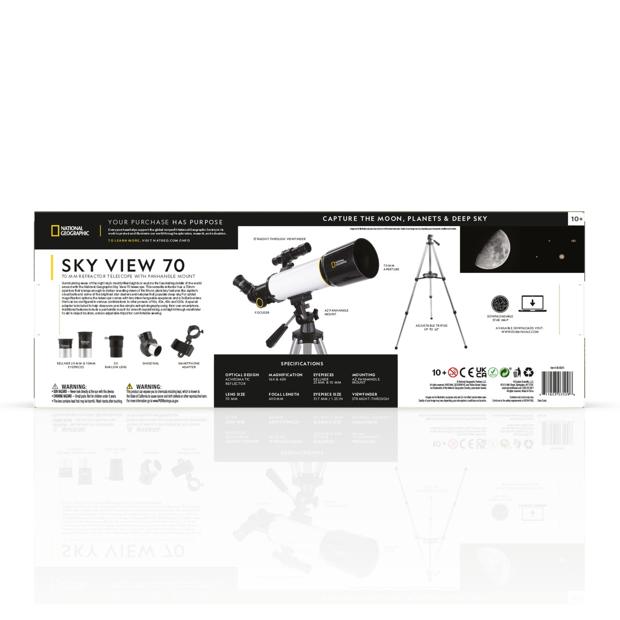National Geographic SKY VIEW 70 - 70mm Refractor Telescope with Panhandle Mount - 80-00370 from Explore Scientific