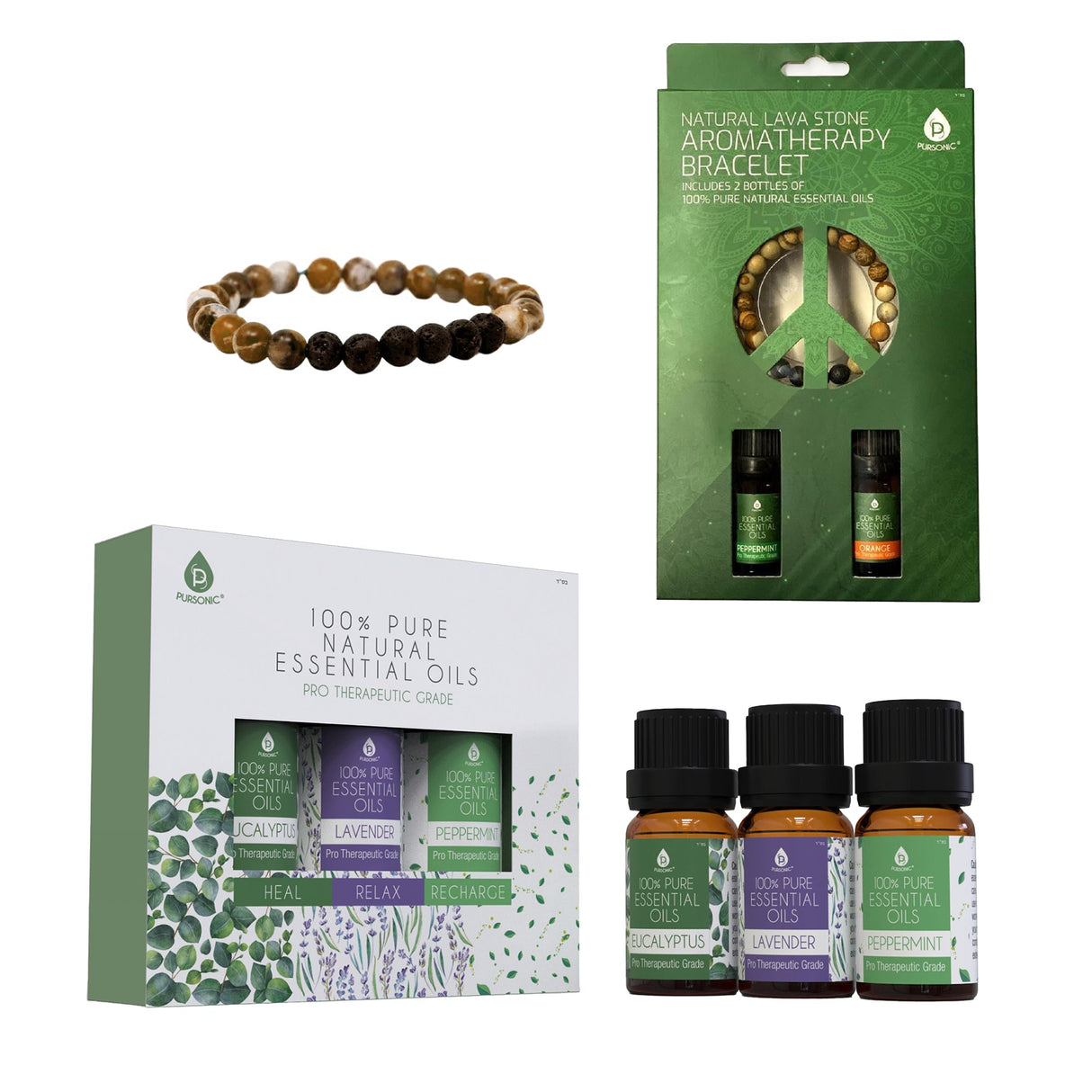 Pursonic Aromatherapy Bliss Set: Lava Stone Bracelet with 100% Pure Essential Oils from Pursonic