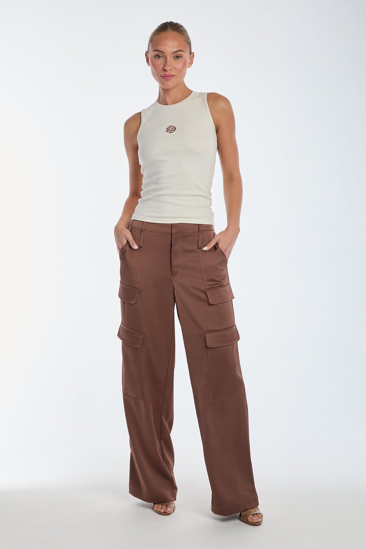 Milan Satin Cargo Pant - Mocha From Noli Yoga