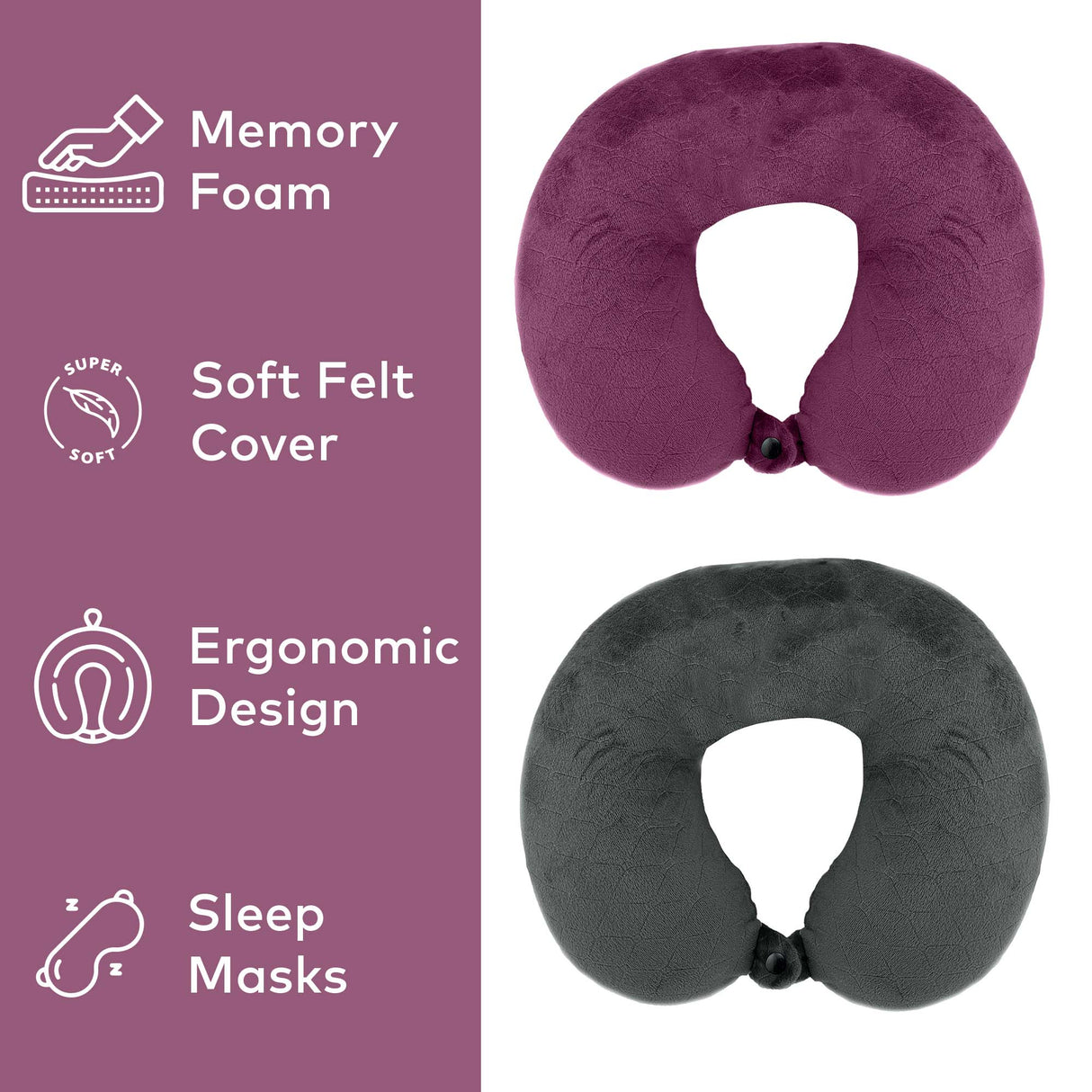 2 Memory Foam Travel Pillows with Sleep Masks – Ultimate Comfort for Couples on the Go from Pursonic