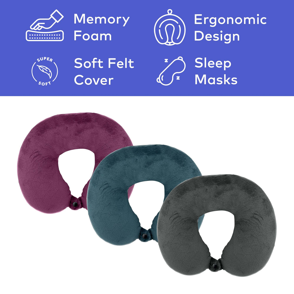 3 Memory Foam Travel Pillows with Sleep Masks from Pursonic