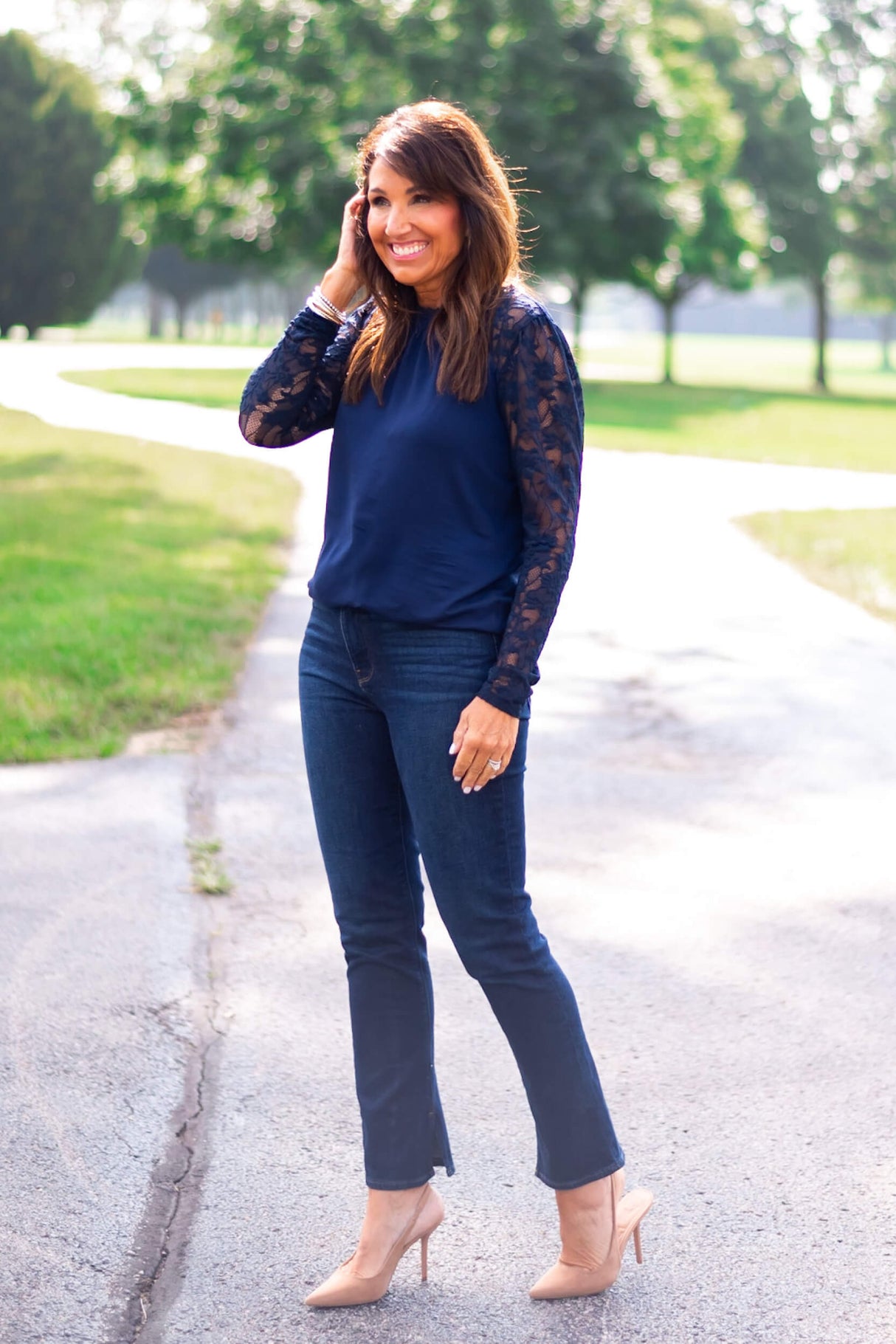 Cyndi Mixed Knit Lace Top From Gibsonlook