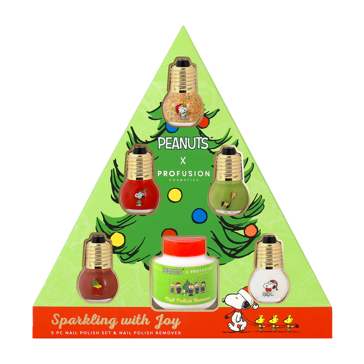 Peanuts Holiday | Sparkling With Joy 5 PC Nail Polish Set & Nail Polish Remover from Profusion Cosmetics