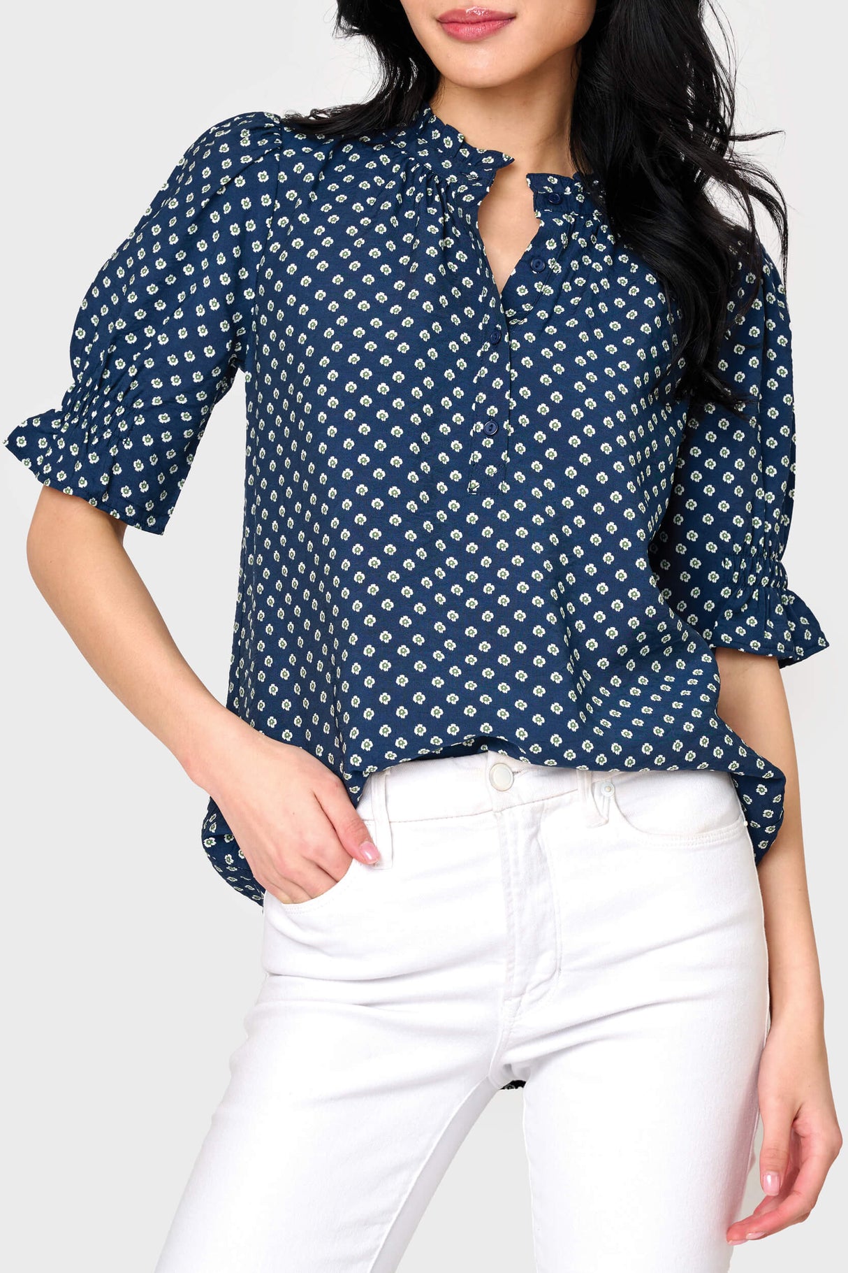 Dianthus Henley Puff Sleeve Blouse from Gibsonlook