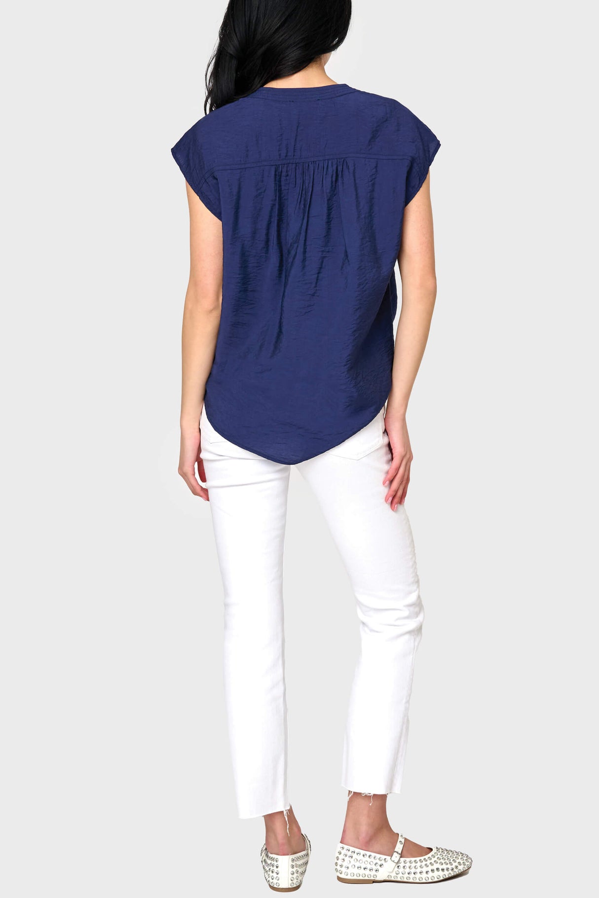 Cap Sleeve Notch Neck Blouse from Gibsonlook