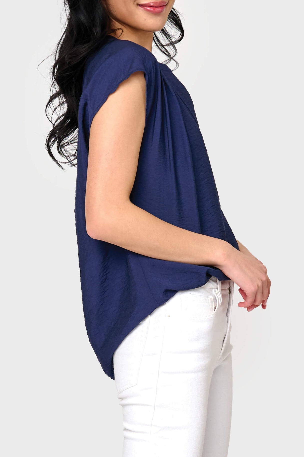 Cap Sleeve Notch Neck Blouse from Gibsonlook