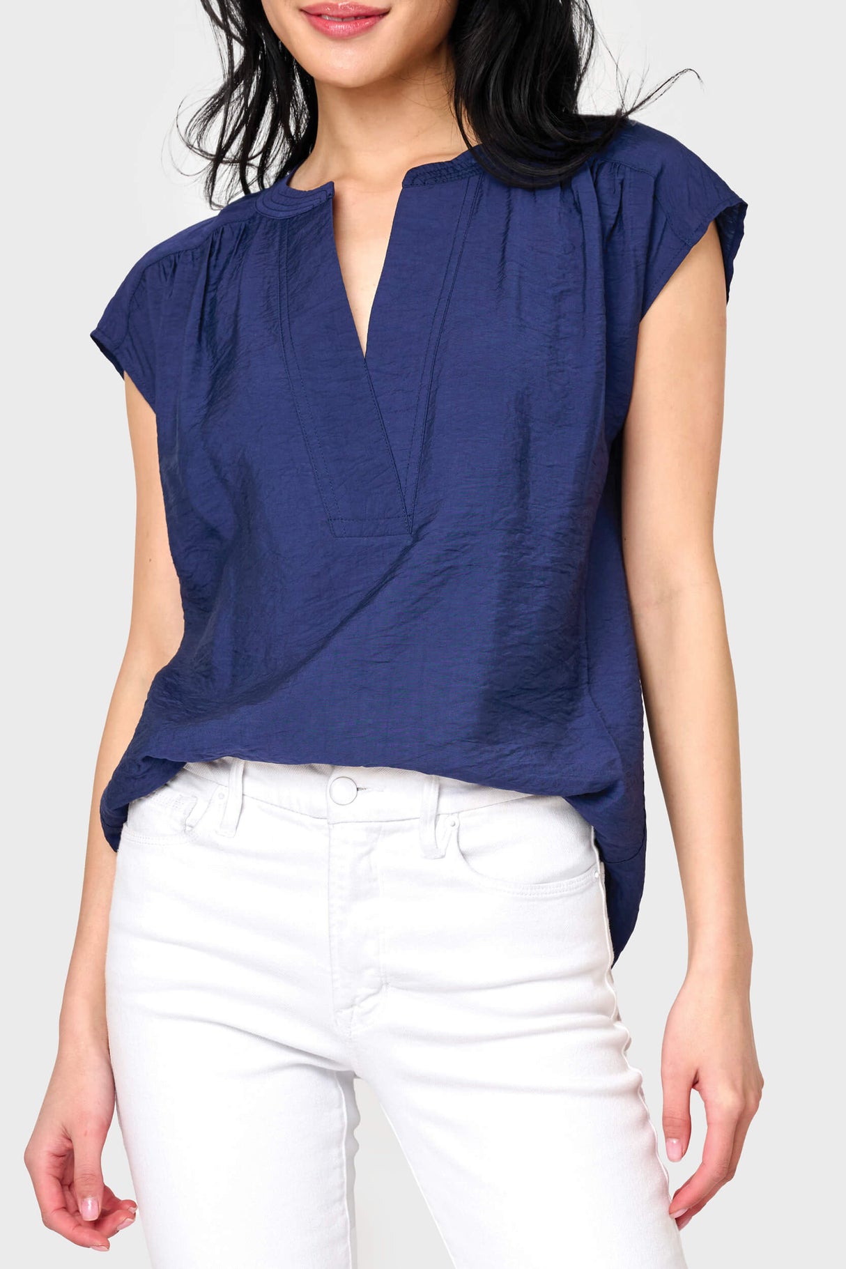 Cap Sleeve Notch Neck Blouse from Gibsonlook