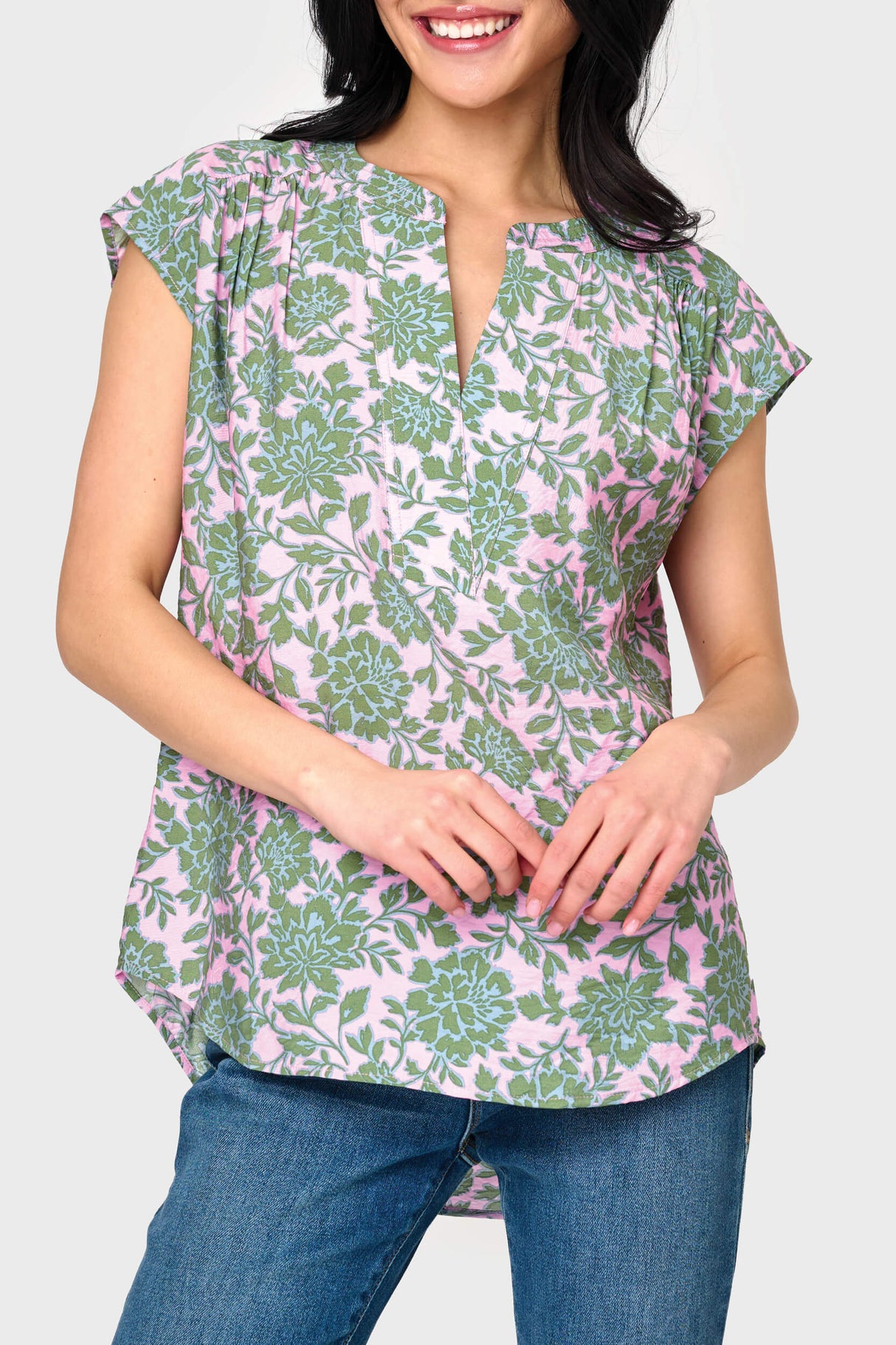 Cap Sleeve Notch Neck Blouse from Gibsonlook