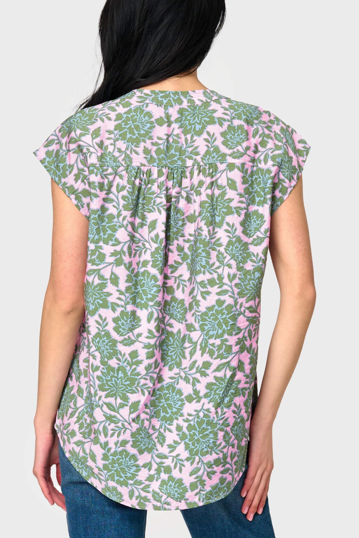 Cap Sleeve Notch Neck Blouse from Gibsonlook