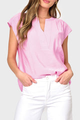 Cap Sleeve Notch Neck Blouse from Gibsonlook
