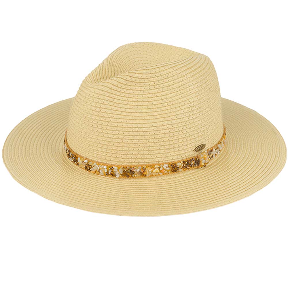 C.C Gem Stone Trim Band Straw Panama Sun Hat from Madeline Love