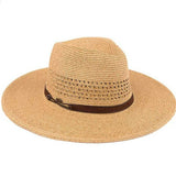 C.C Faux Leather String Paper Straw Panama Hat from Madeline Love
