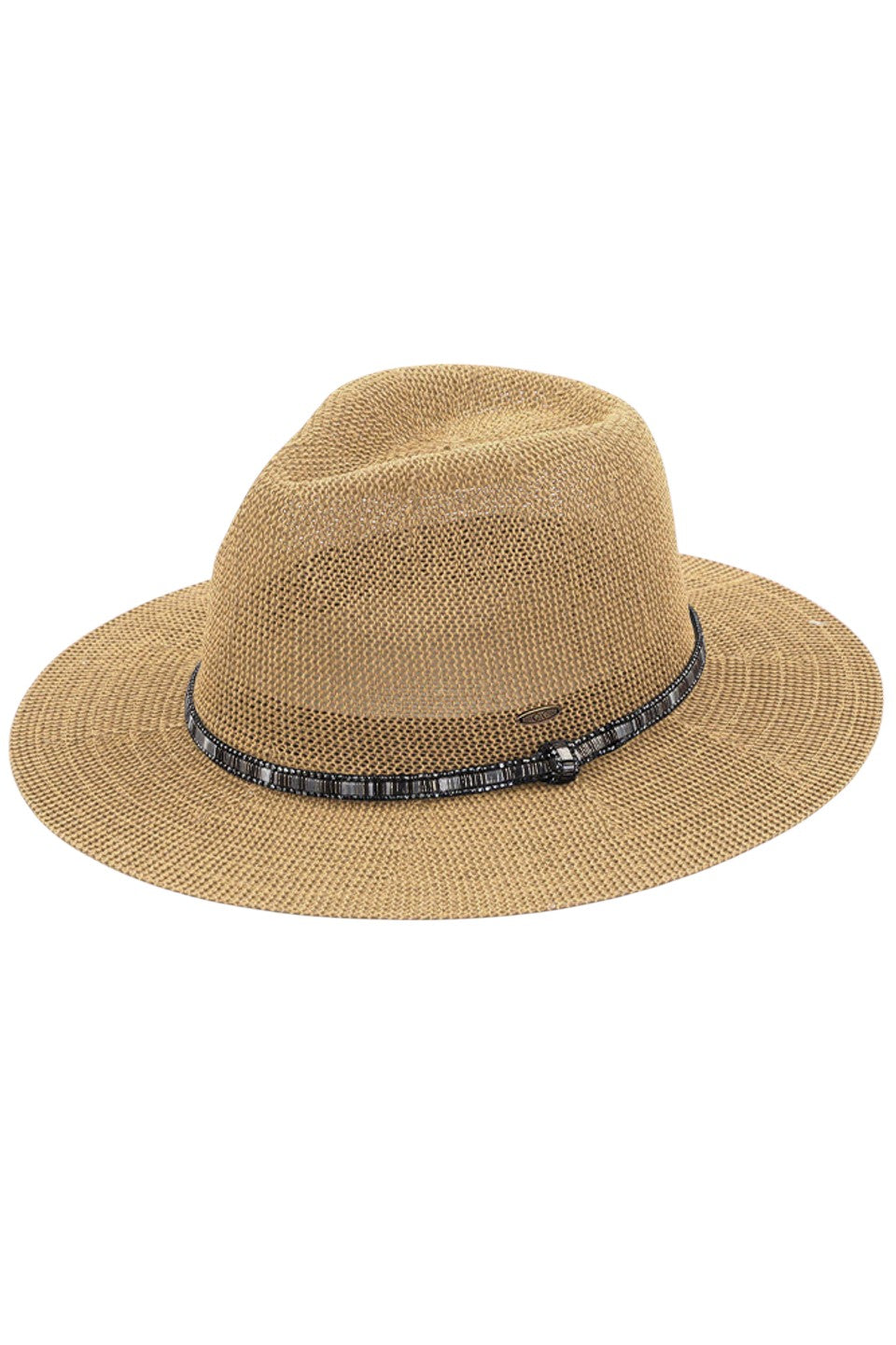 C.C MULTI THREAD RHINESTONE TRIM BAND PANAMA HAT from Madeline Love