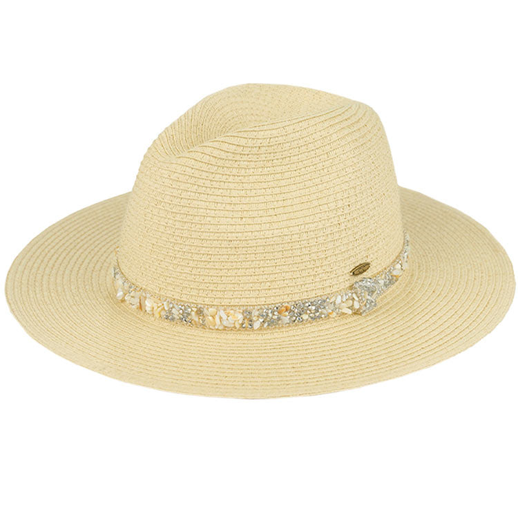 C.C Gem Stone Trim Band Straw Panama Sun Hat from Madeline Love