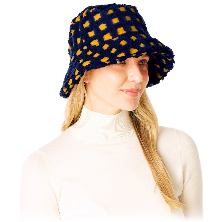 Check Patterned Faux Fur Bucket Hat from Madeline Love
