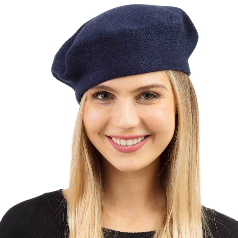 Trendy Fashionable Winter Stretchy Solid Beret Hat from Madeline Love