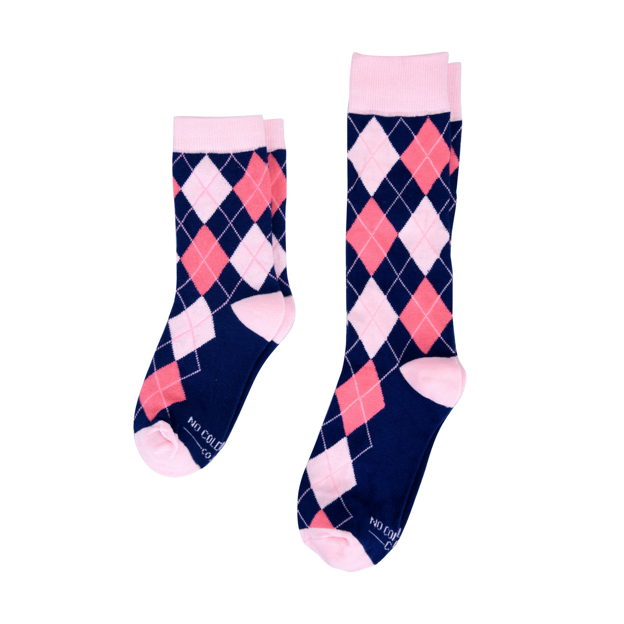Navy and Pink Argyle Kids Socks from No Cold Feet