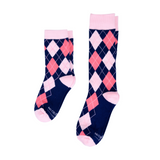 Navy and Pink Argyle Kids Socks from No Cold Feet