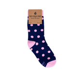 Navy Blue with Pink Polka Dot Kids Socks from No Cold Feet
