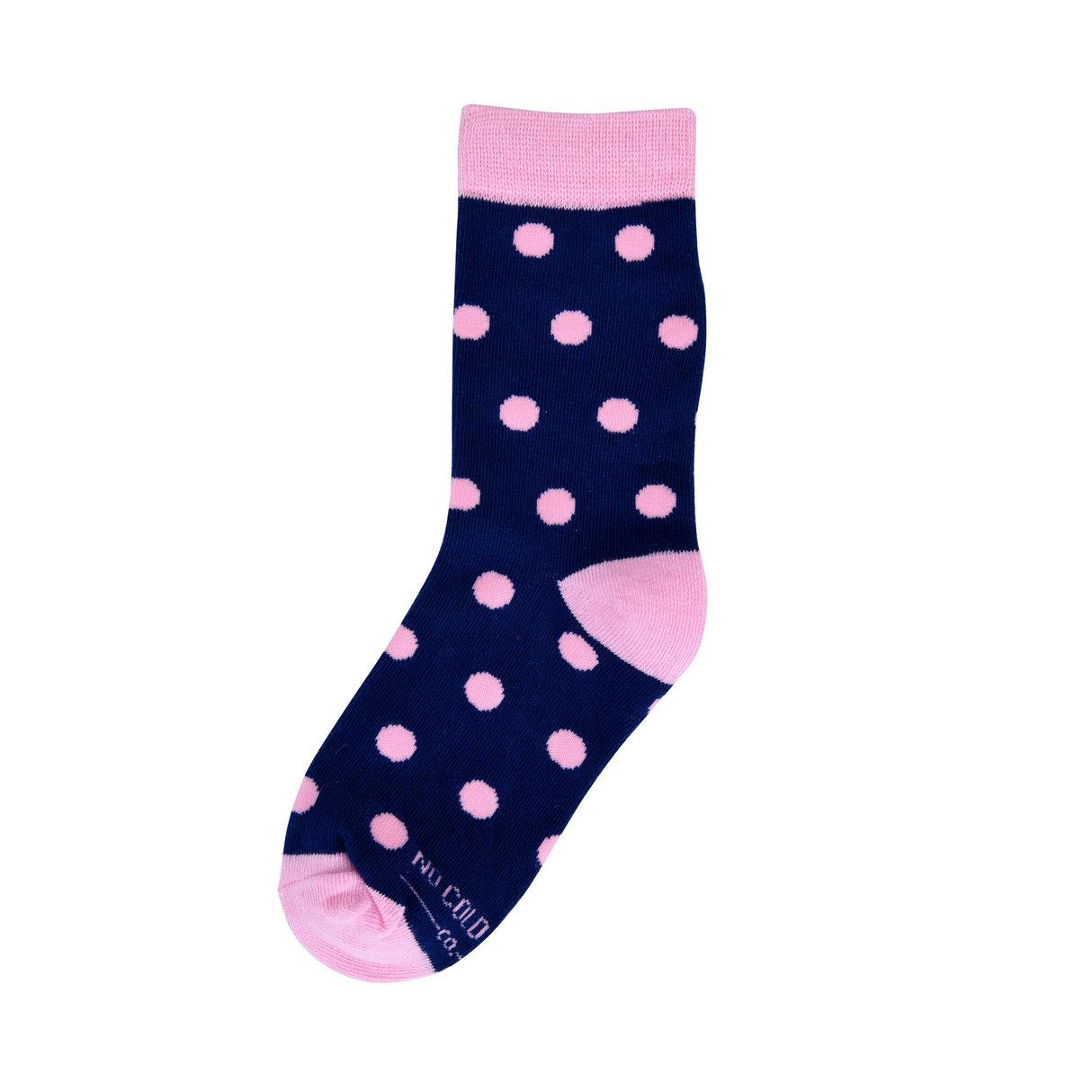 Navy Blue with Pink Polka Dot Kids Socks from No Cold Feet