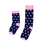 Navy Blue with Pink Polka Dot Kids Socks from No Cold Feet
