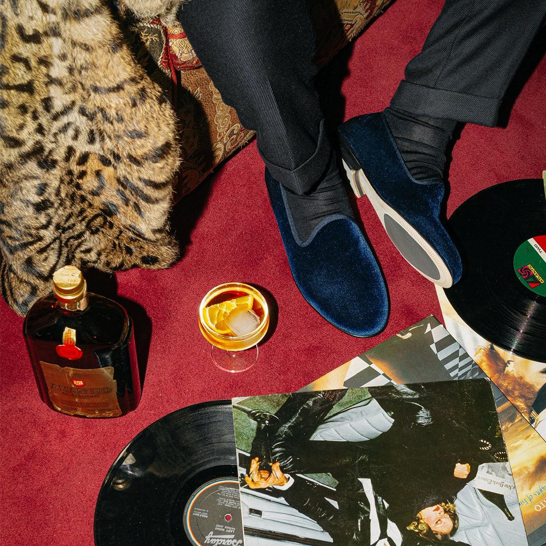 Men's Navy Velvet Slipper II from Del Toro Shoes