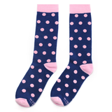 Navy Blue with Pink Polka Dot Socks from No Cold Feet