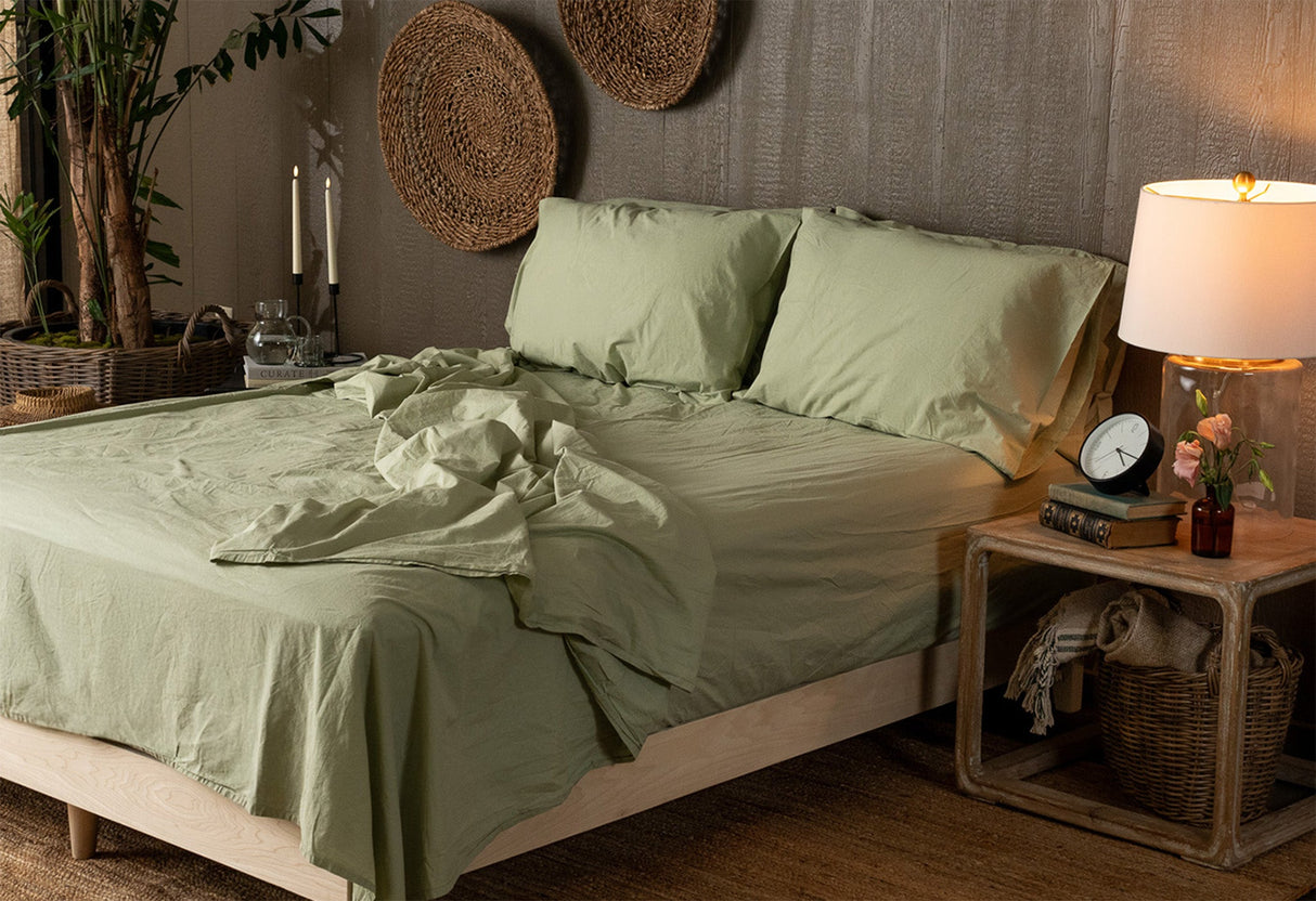 Crinkle Percale Organic Cotton Sheet Set + Pillowcases from Nest Bedding
