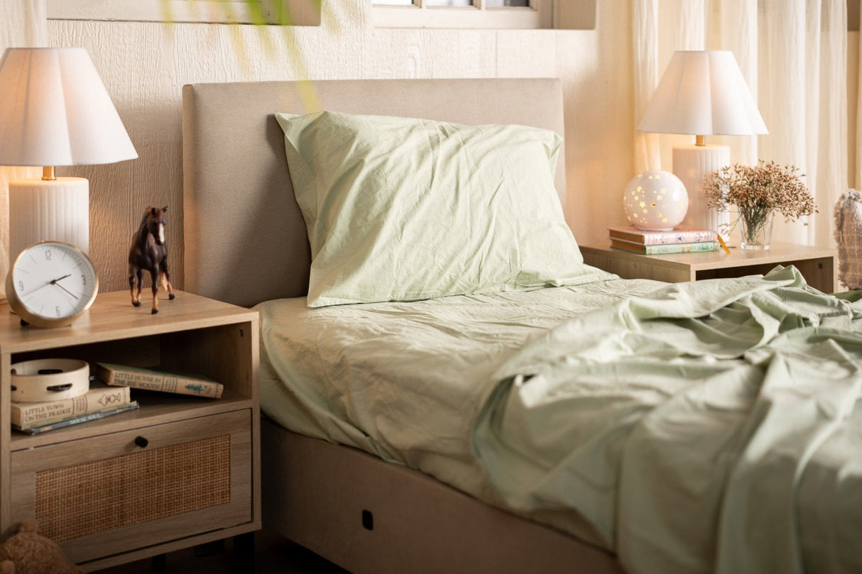 Kids Crinkle Percale Organic Cotton Sheet Set + Pillowcases From Nest Bedding