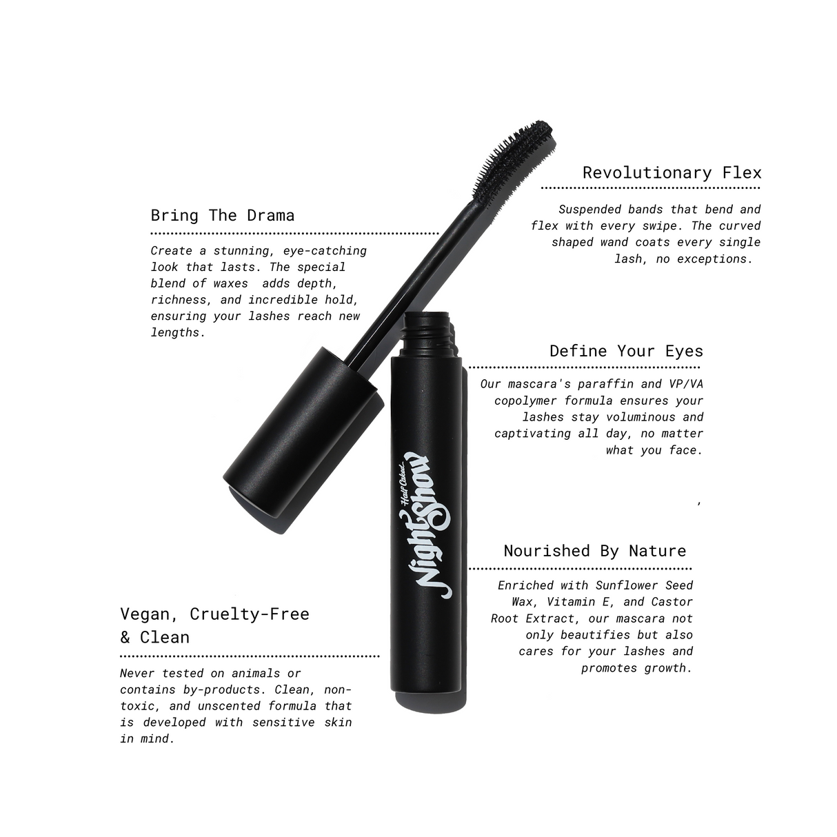 Night Show Volumizing Mascara from Half Caked - Enriched with Sunflower Seed Wax, Vitamin E, and Castor Root Extract for Lash Care