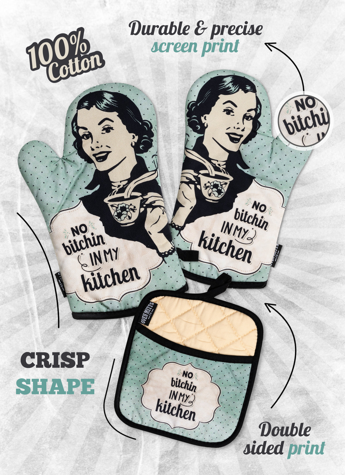 No B****** In My Kitchen Oven Mitts And Potholder Set From Zapps Clothing