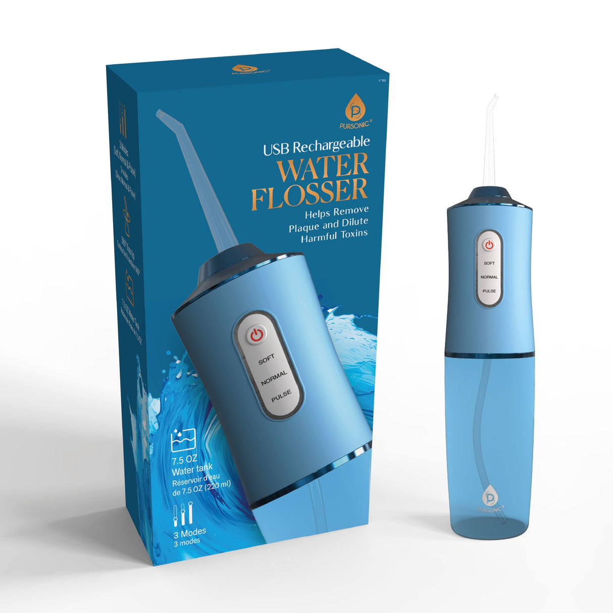 USB Rechargeable Water Flosser Helps Remove Plaque & Dilute Harmful Toxins from Pursonic