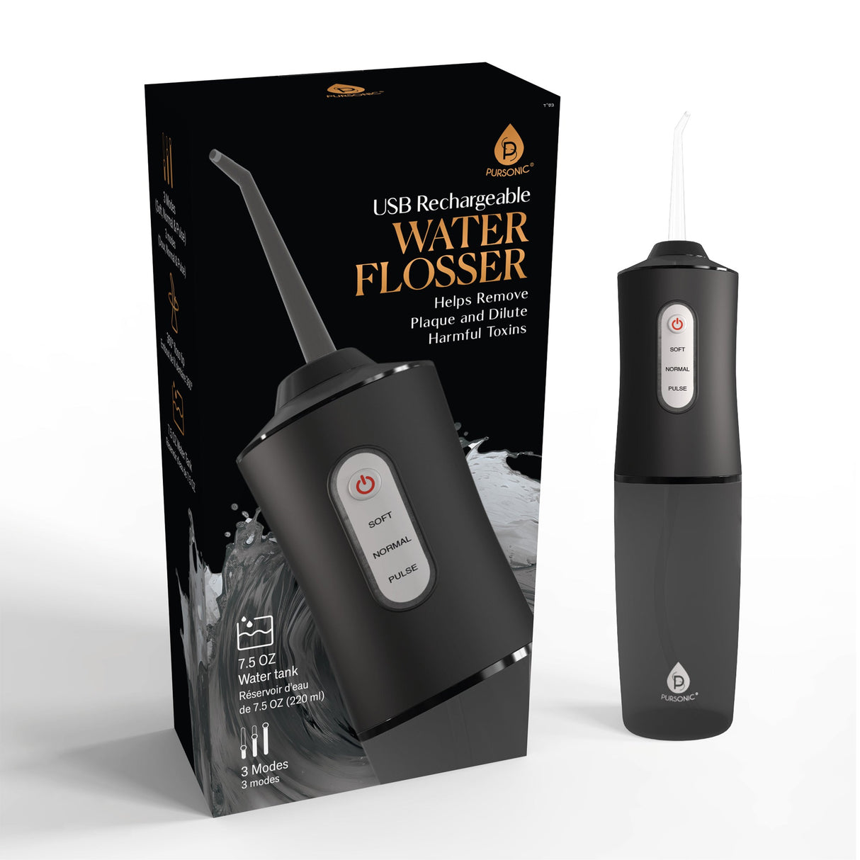 USB Rechargeable Water Flosser Helps Remove Plaque & Dilute Harmful Toxins from Pursonic