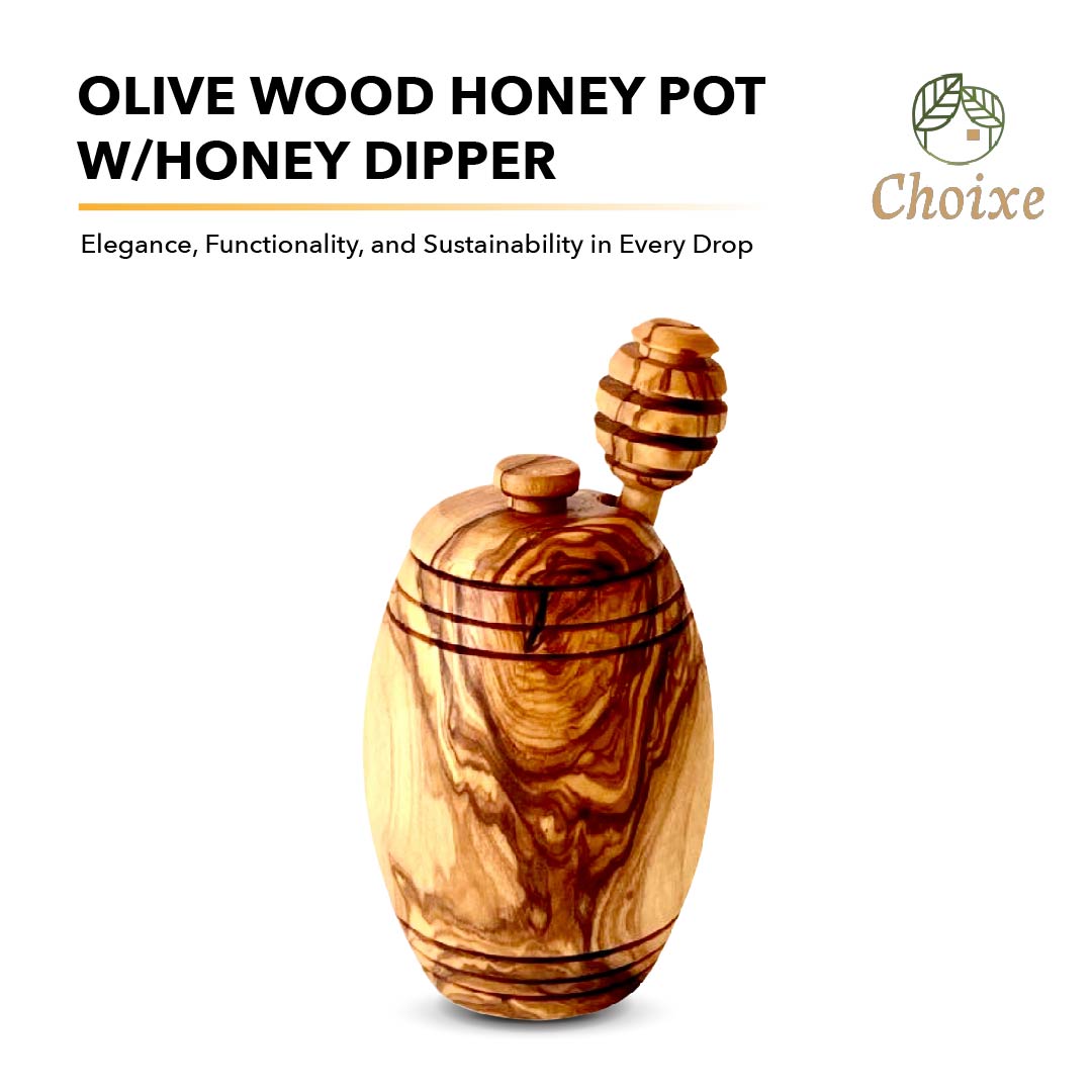 Olive Wood Honey Pot w/Honey Dipper from Choixe