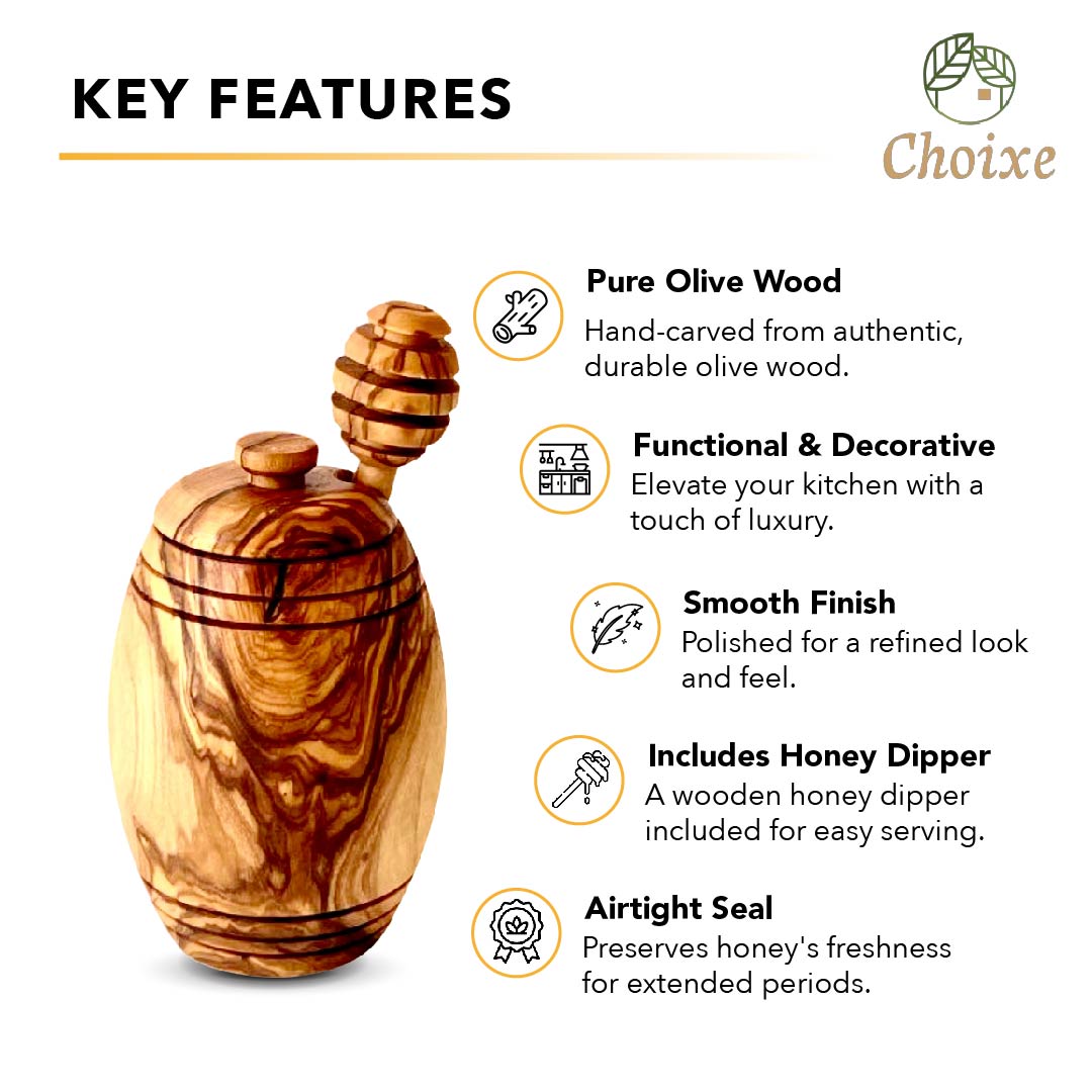 Olive Wood Honey Pot w/Honey Dipper from Choixe