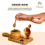 Olive Wood Honey Pot w/Honey Dipper from Choixe