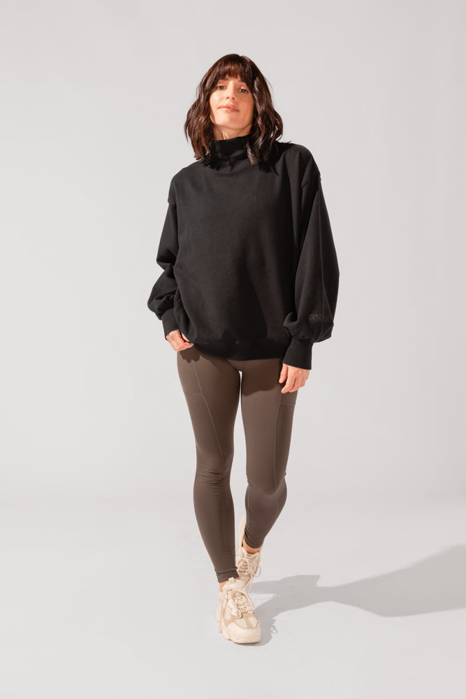 Ooey Gooey Mockneck Sweatshirt with Pockets - Black from POPFLEX