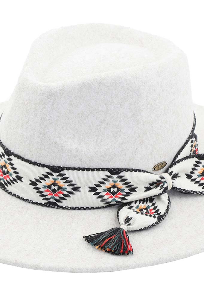 C.C Aztec Trim Band Vegan Felt Panama Hat from Madeline Love