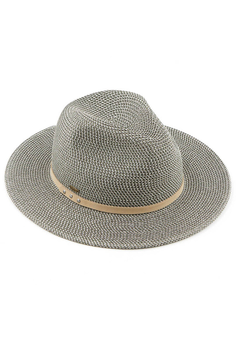 C.C SUEDE BAND TRIM PANAMA SUN HAT from Madeline Love