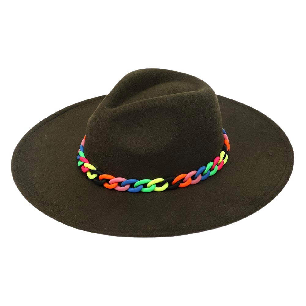 Colorful Chain Accented Solid Panama Hat from Madeline Love