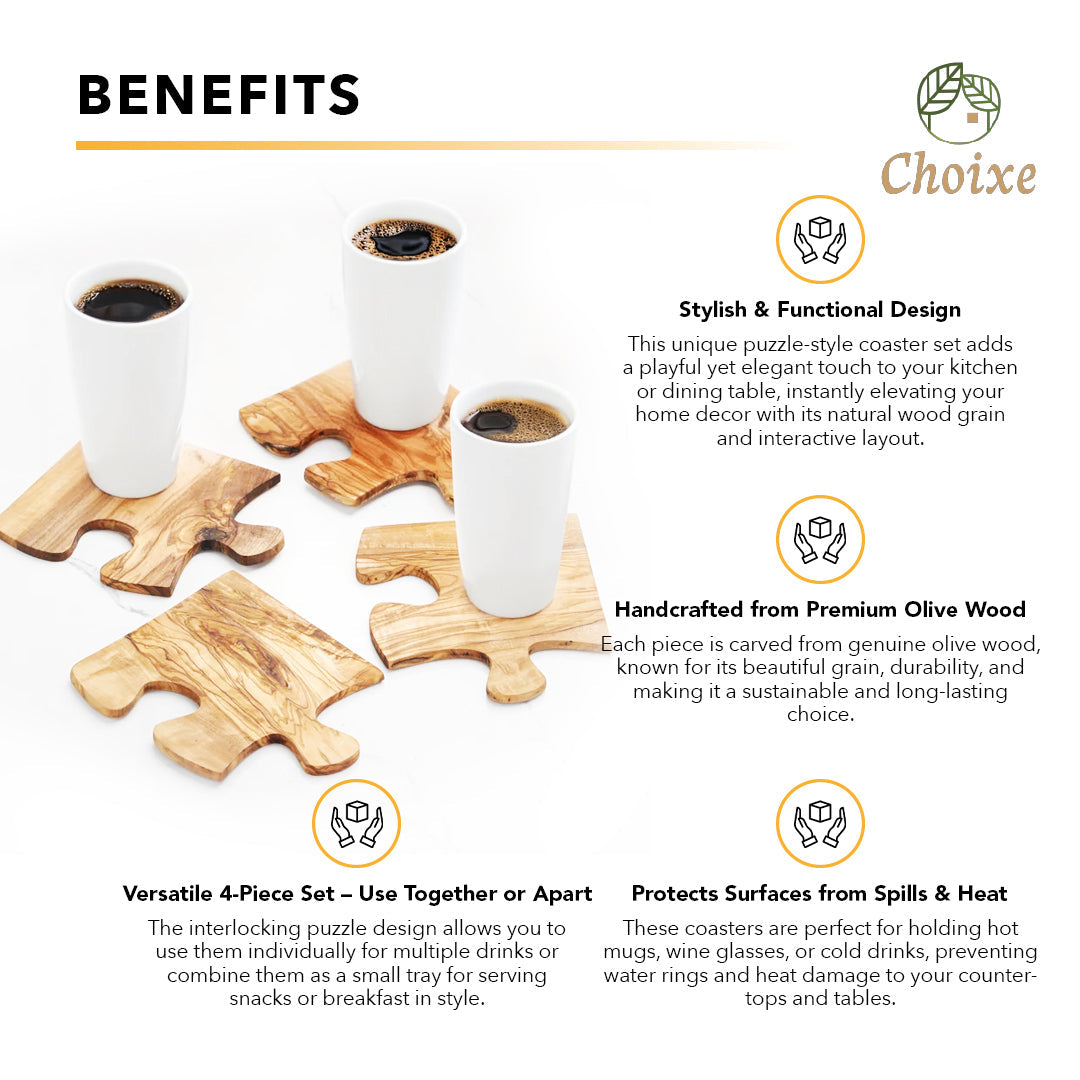 Olive Wood Coaster Puzzle 4-Pcs Set. from Choixe