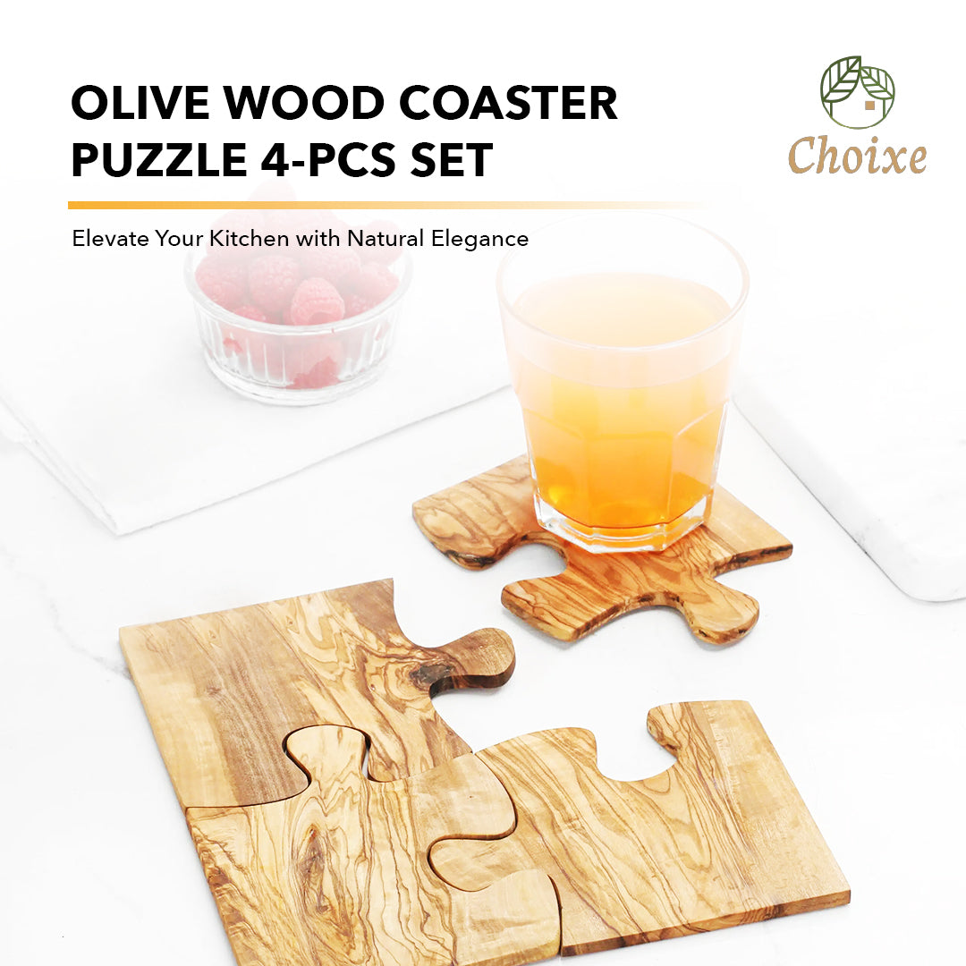 Olive Wood Coaster Puzzle 4-Pcs Set. from Choixe