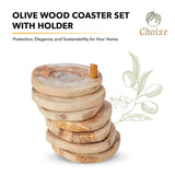 Olive Wood Coaster Set with Holder -7 Pcs from Choixe