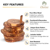 Olive Wood Coaster Set with Holder -7 Pcs from Choixe