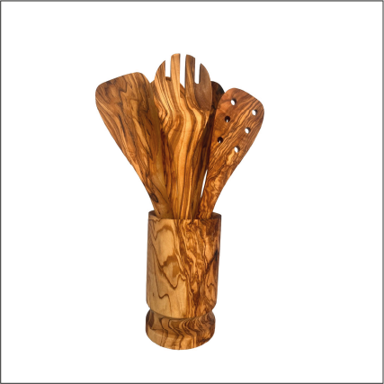 Olive Wood Kitchen Servers Set w/Holder -6 Pcs from Choixe