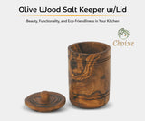 Olive Wood Spice Jar Salt Keeper w/Lid from Choixe