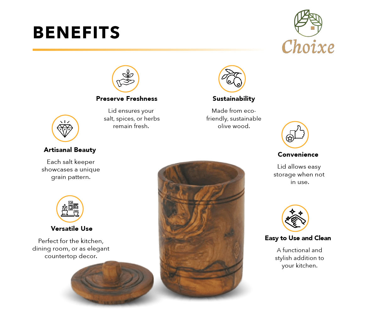 Olive Wood Spice Jar Salt Keeper w/Lid from Choixe