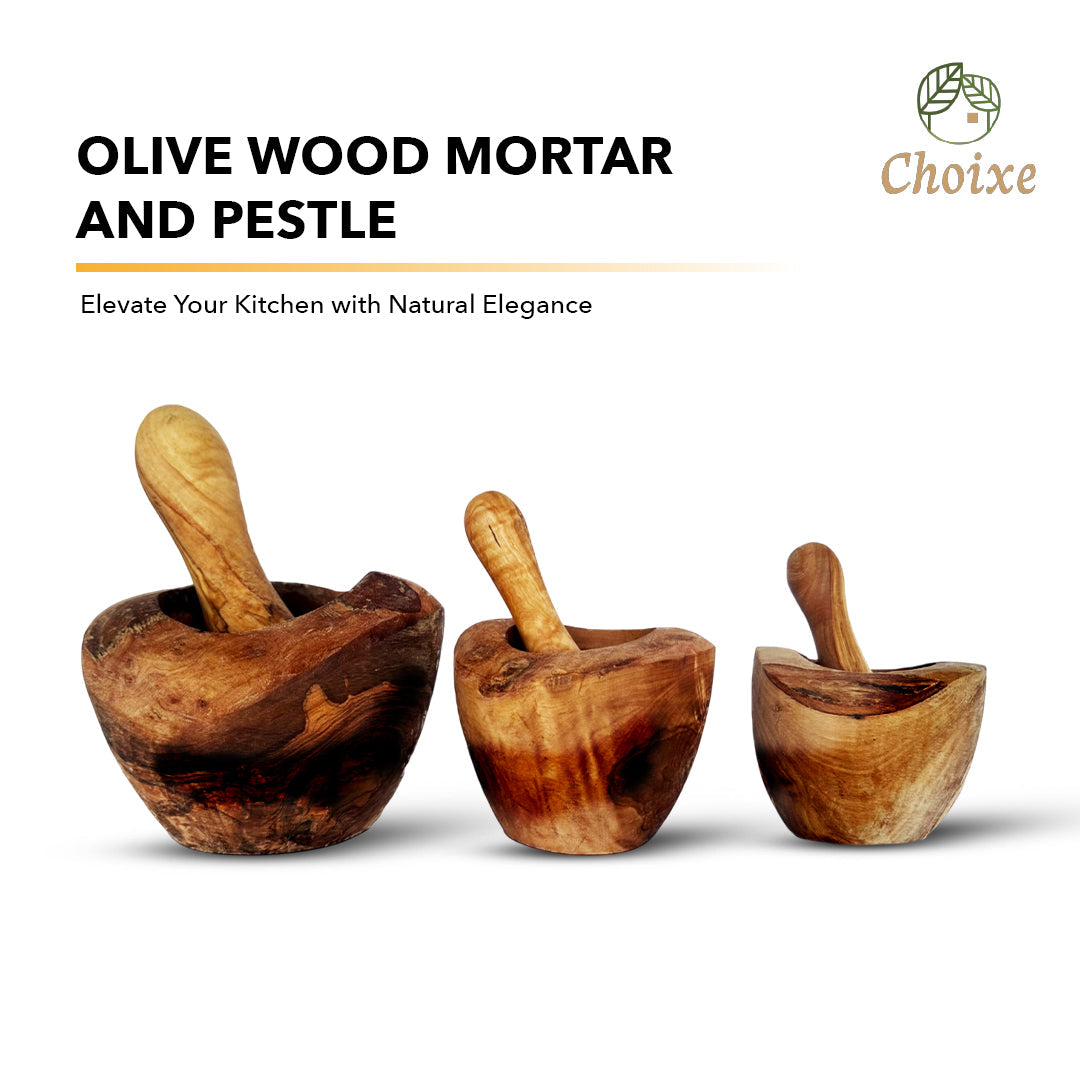 Olive Wood Rustic Mortar and Pestle from Choixe